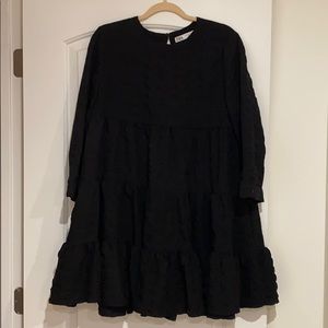 Zara crinkled black loose mini dress size Large L